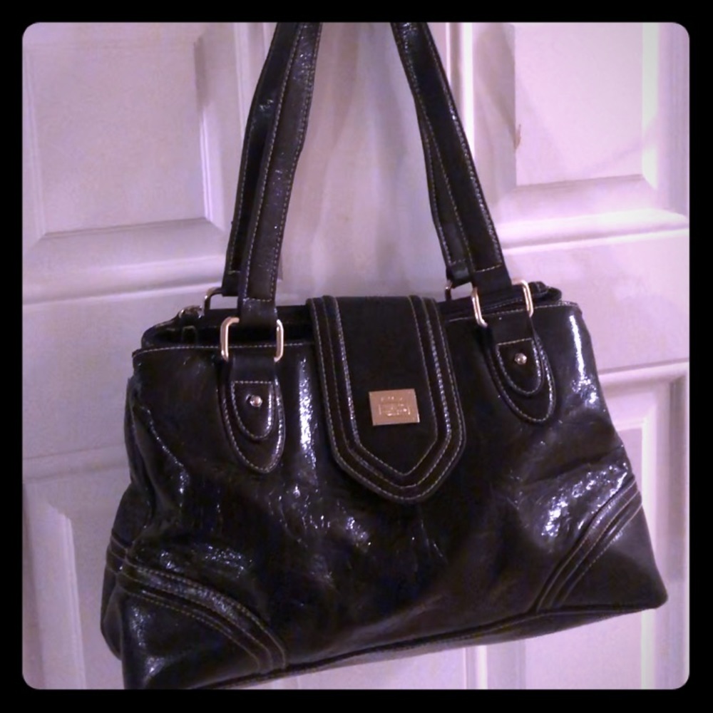 Liz Claiborne Black Paten leather satchel hand bag